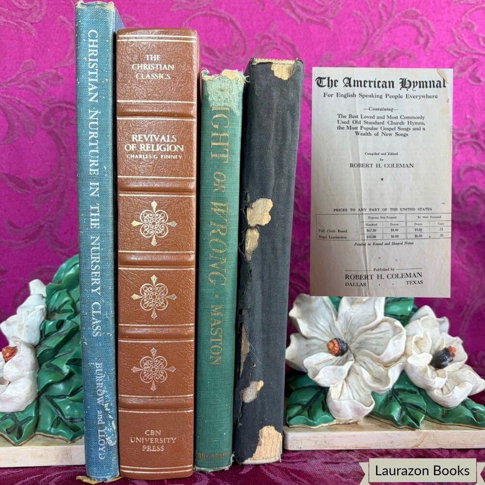 Lot of 4 Vintage Christian Books, Hymnal, Revival, Sunday School, Ethics